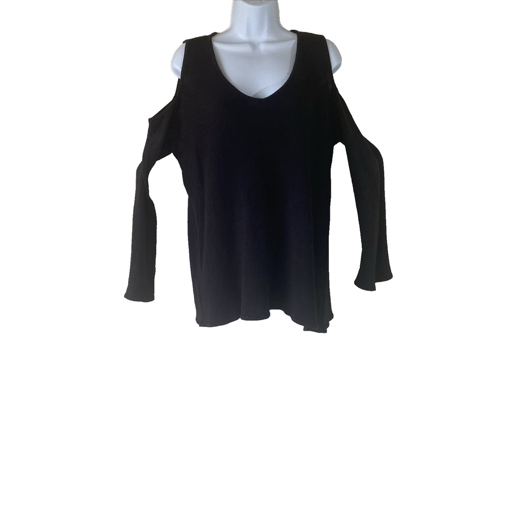 Roz & Ali Womens Plus 1X Black Cold Shoulder Sweater Blouse Elegant Long Sleeve